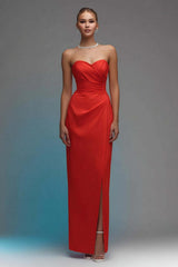 Dressystars Red Sweetheart Ruched Long Sheath Prom Dress With Slit