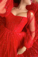 Red Tulle Homecoming Dress A Line Short Cocktail Dress