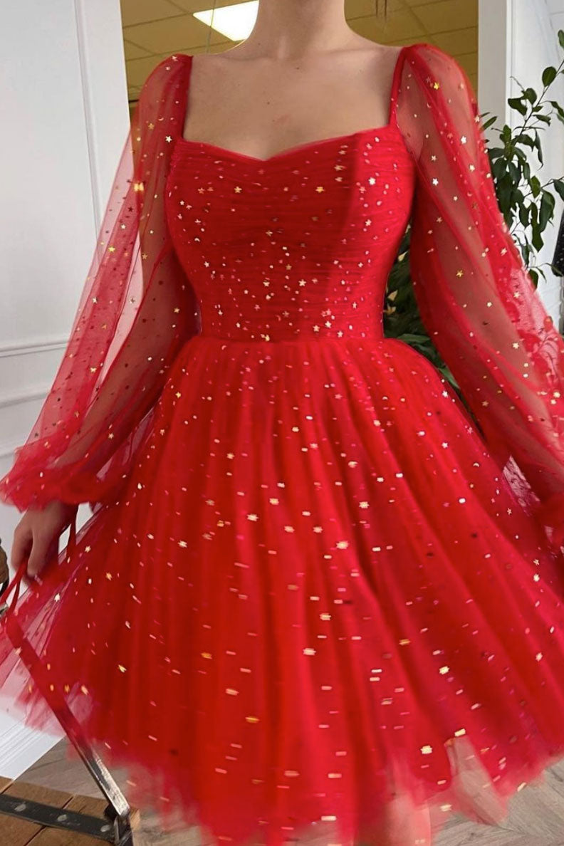 Red Tulle Homecoming Dress A Line Short Cocktail Dress