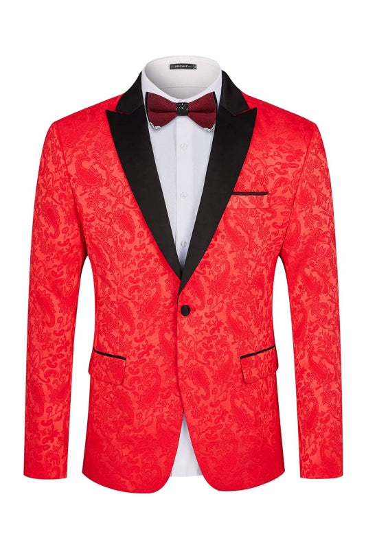 Red Two Piece Jacquard Peaked Lapel Prom Suit