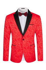 Red Two Piece Jacquard Peaked Lapel Prom Suit