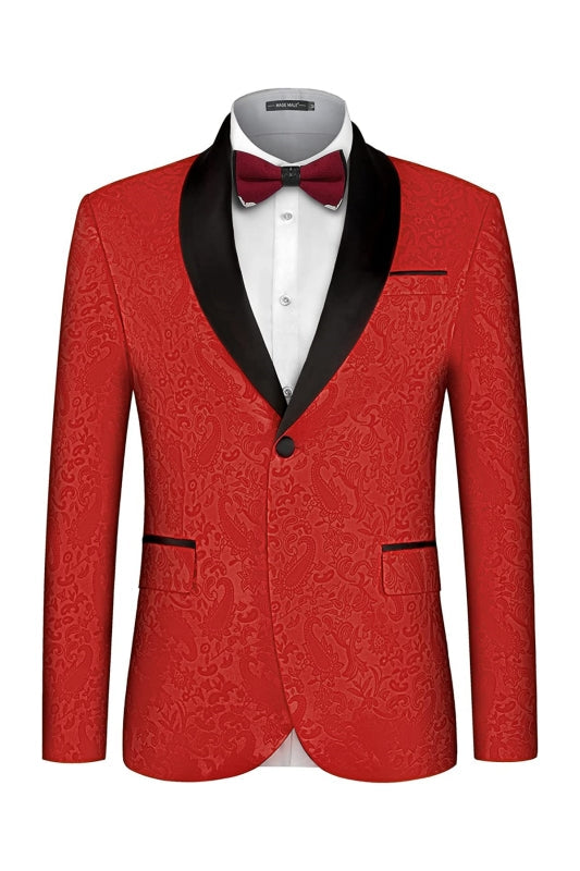 Red Two Piece Jacquard Shawl Lapel Wedding Suit