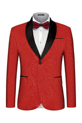 Red Two Piece Jacquard Shawl Lapel Wedding Suit