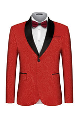 Red Two Piece Jacquard Shawl Lapel Wedding Suit
