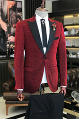 Red Two Piece Peaked Lapel Prom Suit
