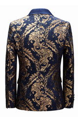 Regal Royal Blue Men's Blazer with Golden Jacquard
