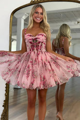 Dressystars Printing Chiffon Boned Sweetheart Mini Ball Gown Homecoming Dress