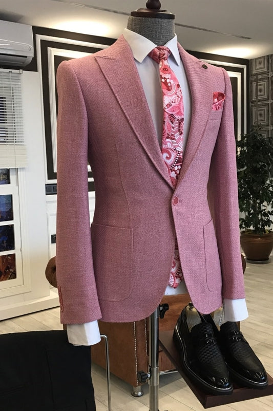 Rose Pink Two Piece Peaked Lapel Prom Suit
