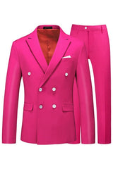 Rose Red Double Breasted Peaked Lapel Prom Suit