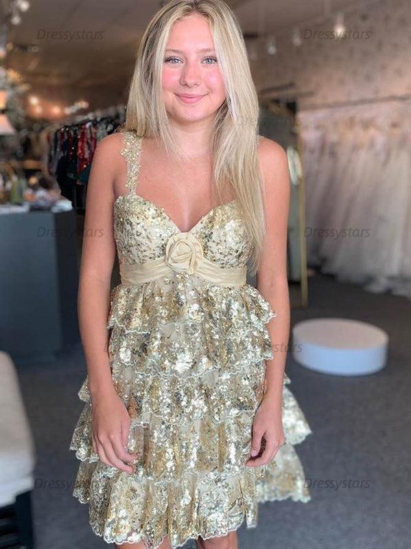 Dressystars Rosette Sequin Baby Doll Short Homecoming Party Dress