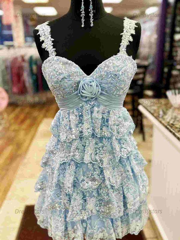 Dressystars Rosette Sequin Baby Doll Short Homecoming Party Dress