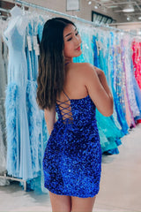 Royal Blue Homecoming Dress Bodycon Sequin Lace Up Short Party Cocktail Dress