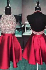 Royal Blue Homecoming Dresses Beaded Backless Short Cocktail Dresses