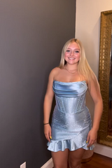 Royal Blue Homecoming Dresses Corset Ruffled Beaded Short Tight Cocktail Dresses