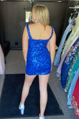 Royal Blue Homecoming Dresses Corset Sequin Short Tight Cocktail Dresses