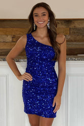 Royal Blue Homecoming Dresses Sequin Tight Short Hoco Dresses
