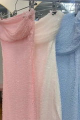 Royal Blue Homecoming Dresses Spaghetti Straps Sequin Tight Short Cocktail Dresses With Pearls