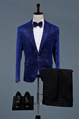 Royal Blue Peaked Lapel 2 Piece Fashion Sequins Prom Suit