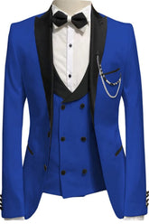 Royal Blue Peaked Lapel 3 Piece Close Fitting Prom Suit