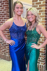 Royal Blue Prom Dress Appliques Scoop Neck Mermaid Long Formal Dress Evening Dress