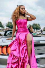 Royal Blue Prom Dress Corset Detachable Sleeves Mermaid Long Evening Dress with Slit