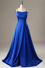 Royal Blue Prom Dress Halter Backless A Line Evening Dress
