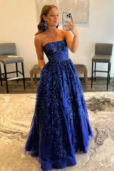 Royal Blue Prom Dress Long Evening Dress with Pockets