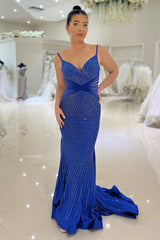 Royal Blue Prom Dress Mermaid Long Evening Dress With Sequined