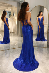 Royal Blue Prom Dress Mermaid Long Evening Dress With Slit