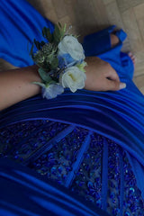 Royal Blue Prom Dress Spaghetti Straps Long Evening Dress with Slit