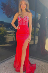 Royal Blue Prom Dress Sweetheart Collar Delicate Beaded Mermaid Long Evening Dress with Split