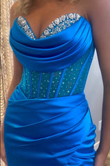 Royal Blue Prom Dress Sweetheart Corset Evening Dress with Slit