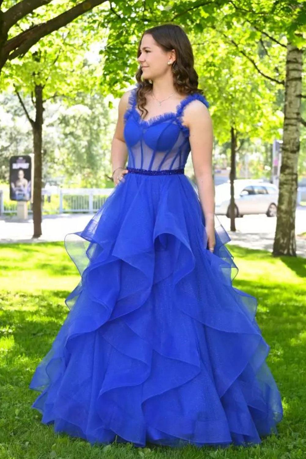 Royal Blue Prom Dress Sweetheart Neck Tulle Long Formal Dress Evening Dress