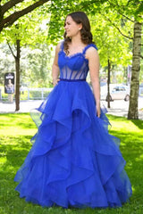 Royal Blue Prom Dress Sweetheart Neck Tulle Long Formal Dress Evening Dress