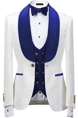 Royal Blue Shawl Lapel 3 Piece New Arrival Jacquard Wedding Suit