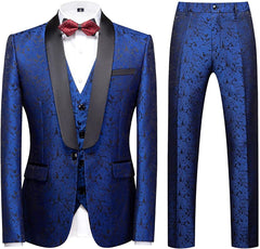 Royal Blue Three Piece Jacquard Wedding Suit for Men