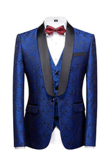 Royal Blue Three Piece Jacquard Wedding Suit for Men