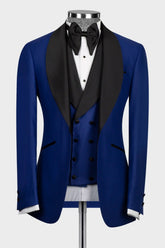Royal Blue Three Piece Shawl Lapel Wedding Suit for Men