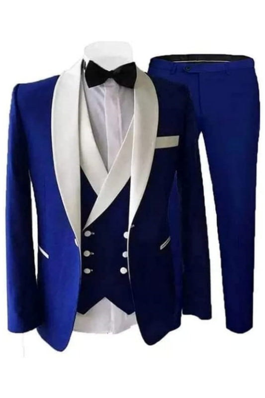 Royal Blue Three Piece Shawl Lapel Wedding Suit