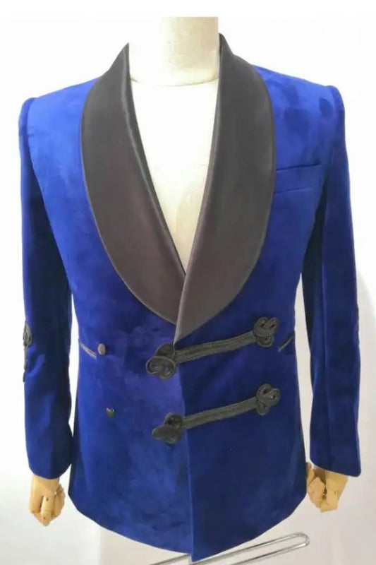 Royal Blue Velvet Two Piece Shawl Lapel Wedding Suit