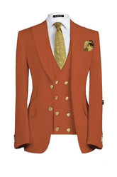Rust Red Three Piece Peaked Lapel Prom Suit