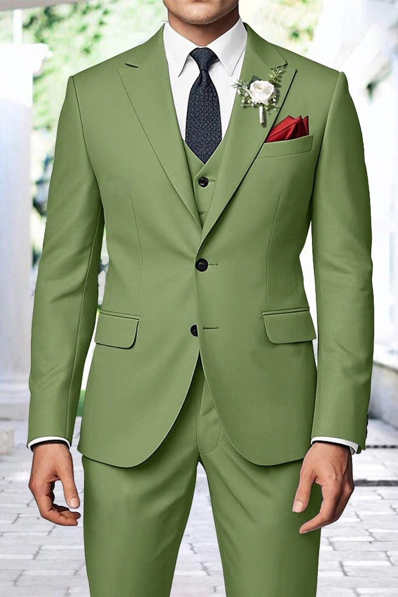Sage-Colored Men's Two-Button Single-Breasted 3-Piece Wedding Party Suit