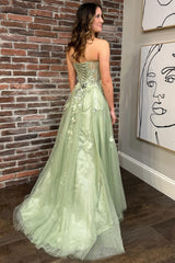 Sage Green Prom Dress Sweetheart Collar Lace Up Long Evening Dress with 3D Floral