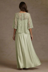 Sage Green Satin A Line Mother of the Bride Dress with Lace Jacket