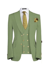 Sage Green Three Piece Peaked Lapel Prom Suit