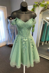 Sage Homecoming Dress Green Chic Off the Shoulder Style Beading Appliques A Line Short Party Cocktail Dress