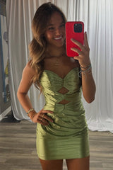 Sage Satin Tight Homecoming Dresses Keyhole Short Cocktail Dresses