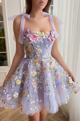 Sarah Homecoming Dress Pretty A Line Lilac with 3D FlowersShort Party Cocktail Dress