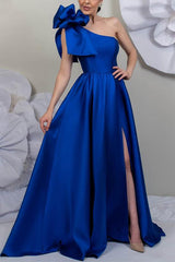 Satin Mother of the Bride One-Shoulder A-Line Dress with Side Split