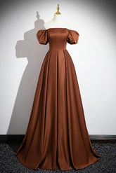 Satin Prom Dress Brown Long Evening Dress